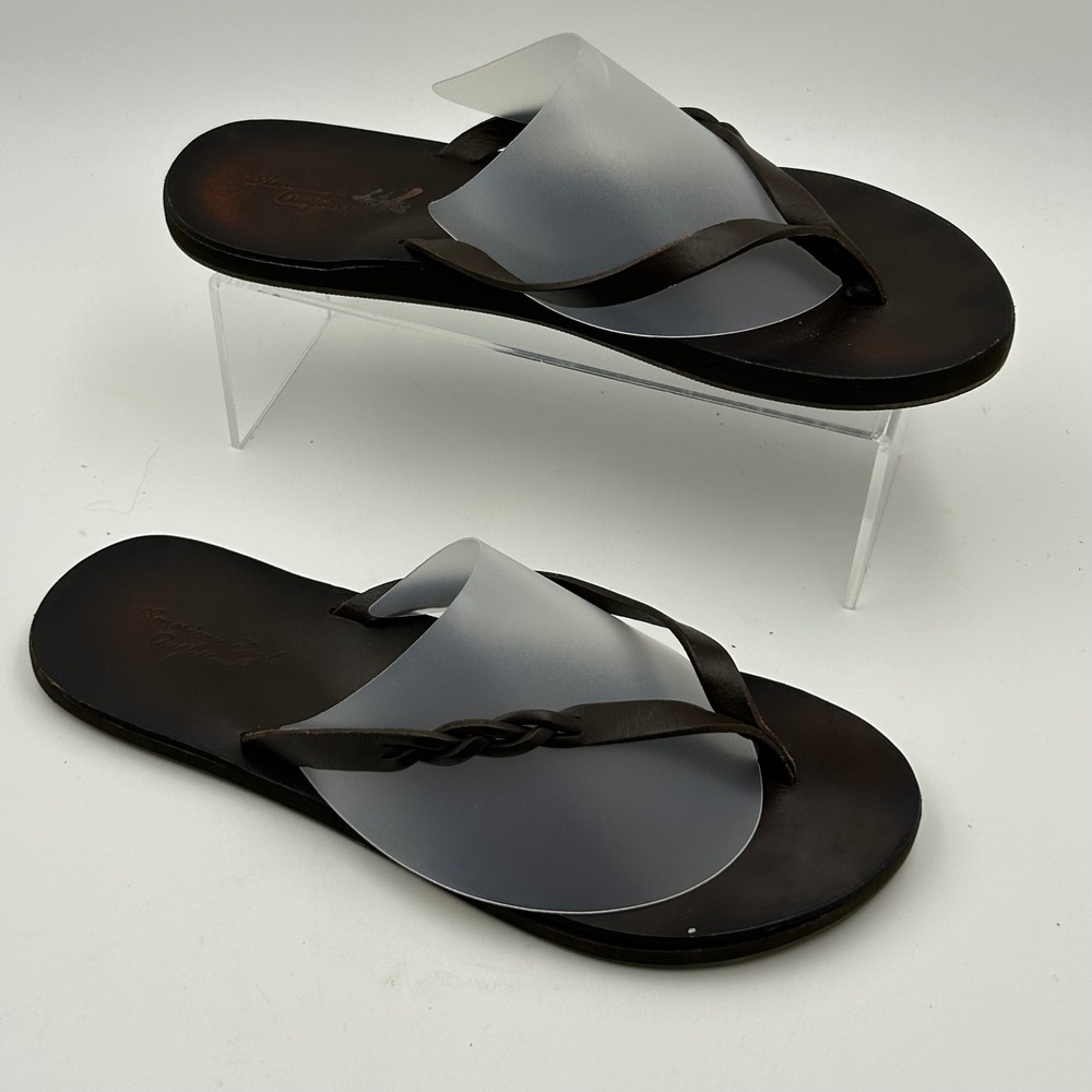 American Eagle Flip Flops Womens 11 Brown Leather Braided Thong‎ Sandals Boho